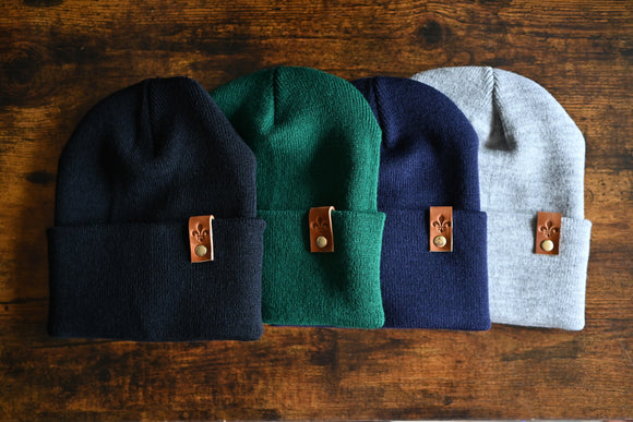 Fleur de Lis Leather Patch Beanie