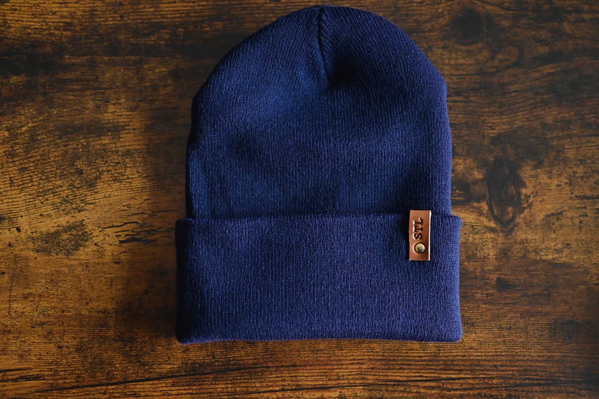 NWT Vibrant Handknitted Beanie With Faux Leather Tag. Personalized Faux Leather Beanie Tags: Custom Knit Labels  main image 4